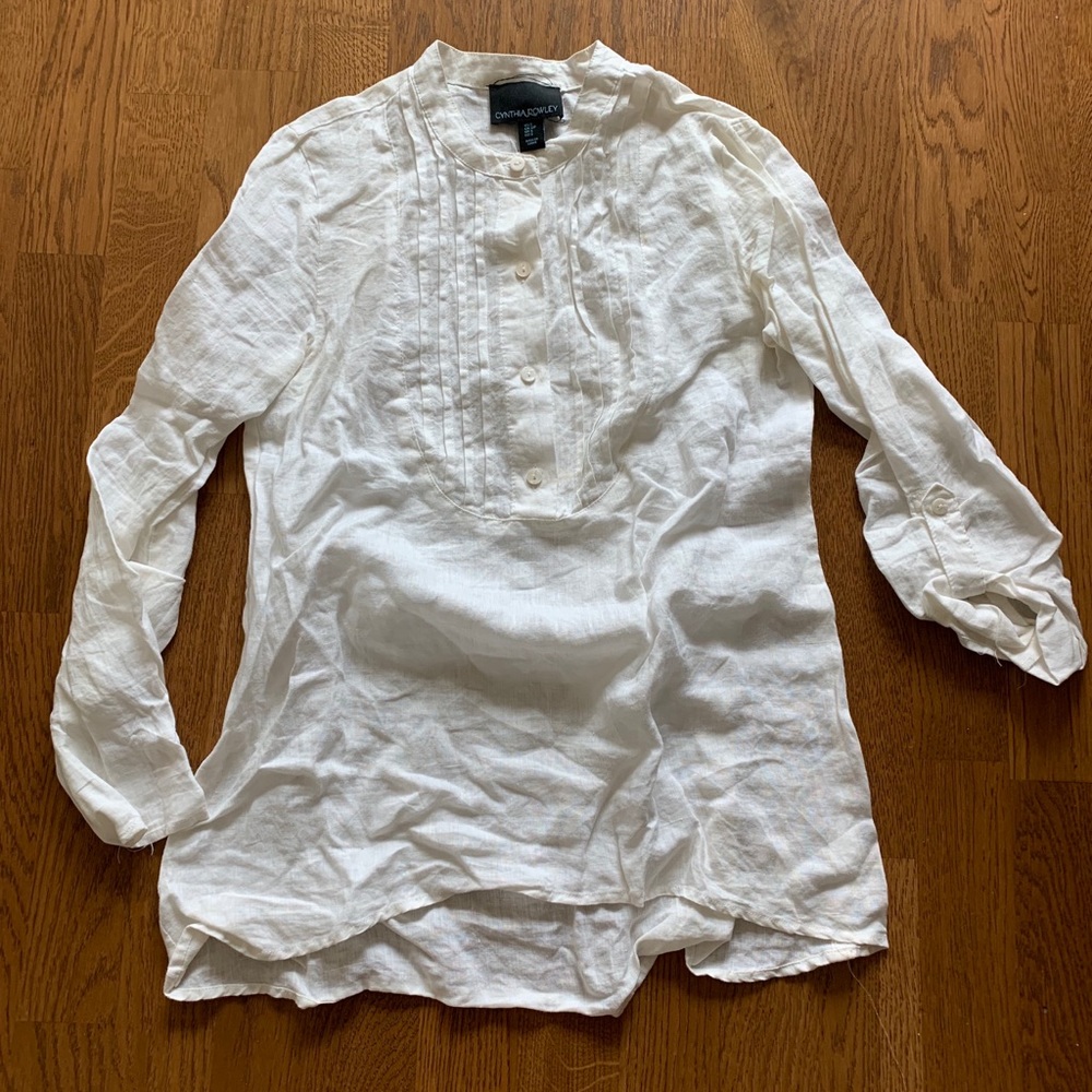 Cynthia Rowley White Linen Shirt. Size Small